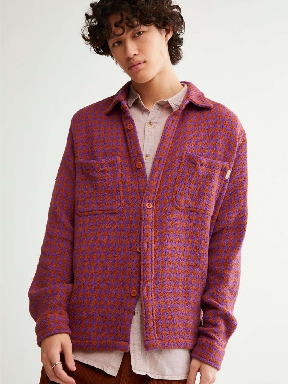 Urban Outfitters Purple & Orange Houndstooth Button-Up Jacket